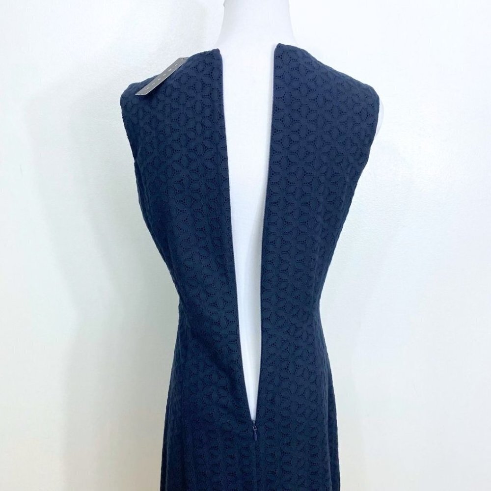 NWT THEORY NAVY FRANITA ORO EYELET SLEEVELESS SHEATH DRESS - 4 - Picture 5 of 10